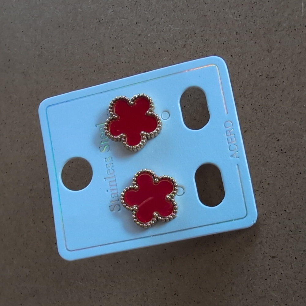 Red Flower Stainless Steel Earrings